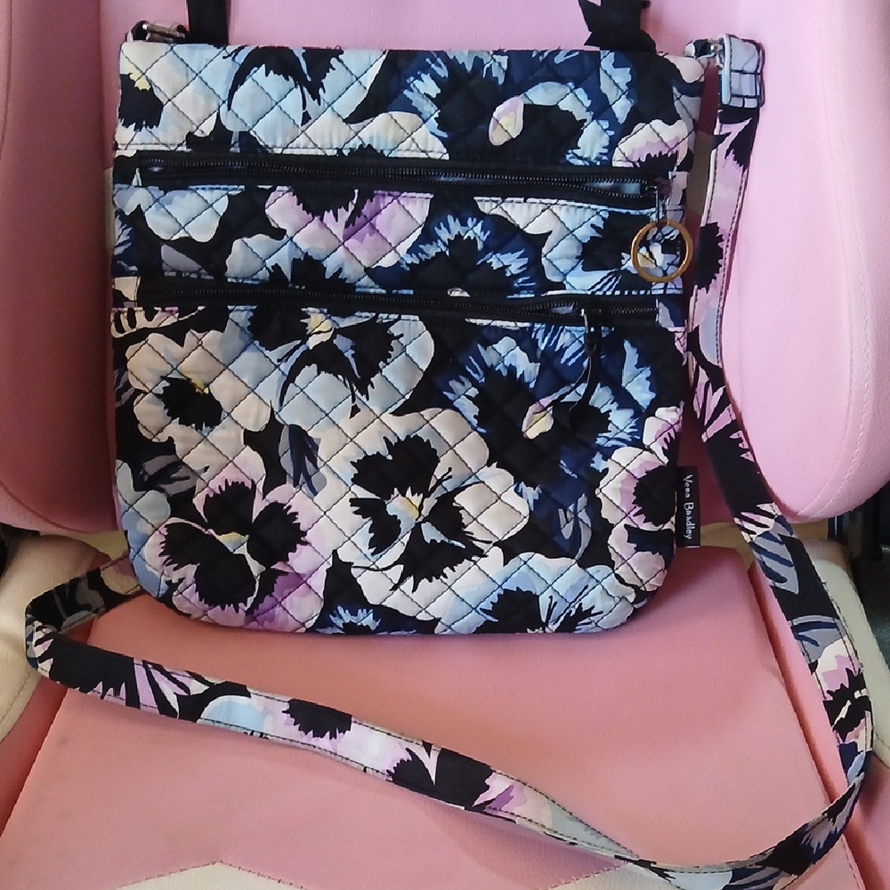 Vera Bradley Black and Purple Floral Crossbody - Picture 1 of 8